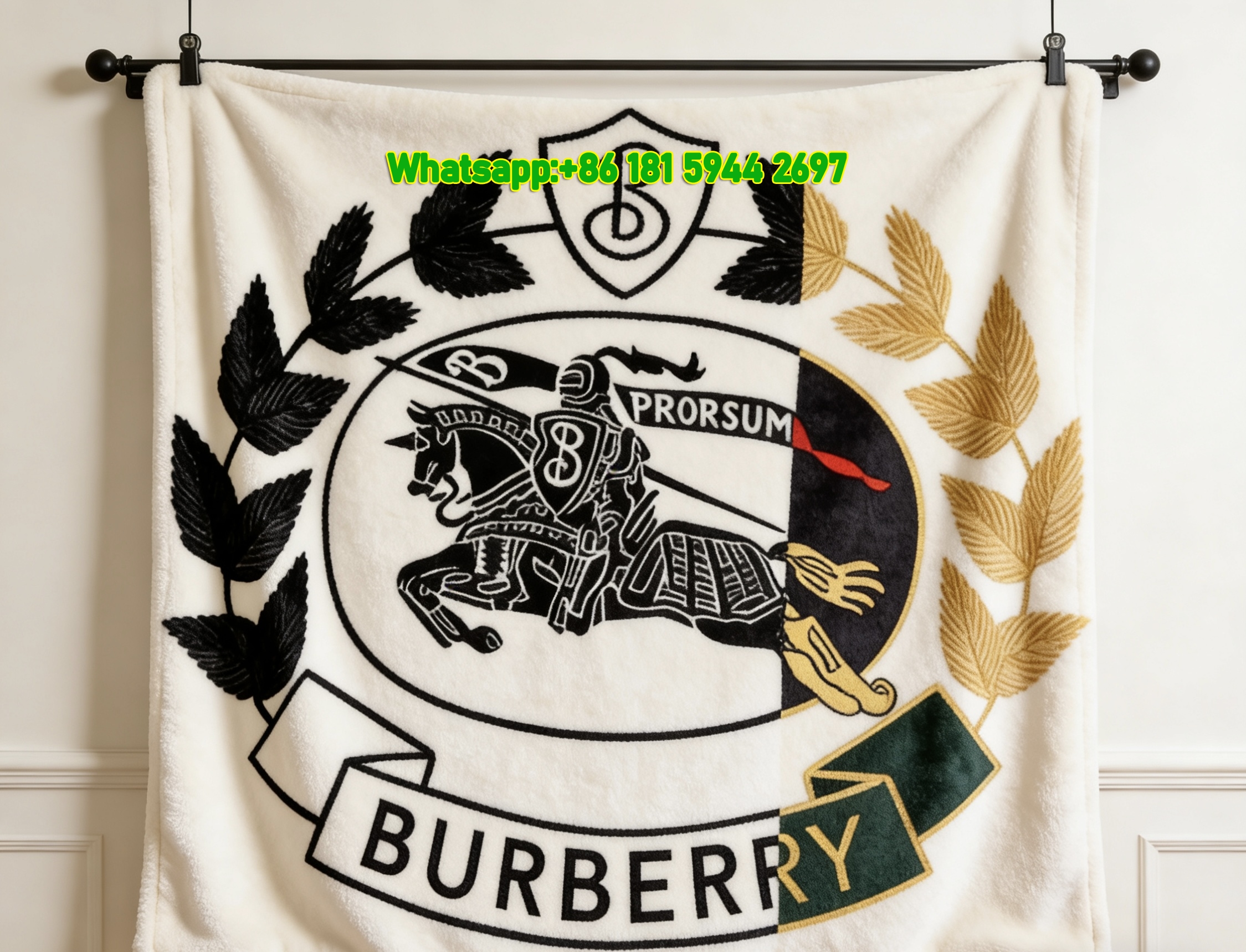 Burberry Equestrian Knight Emblem Print Flannel Sofa Throw Blanket B079